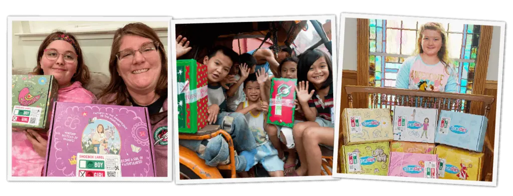 Operation Christmas Child - Moms and children with boxes